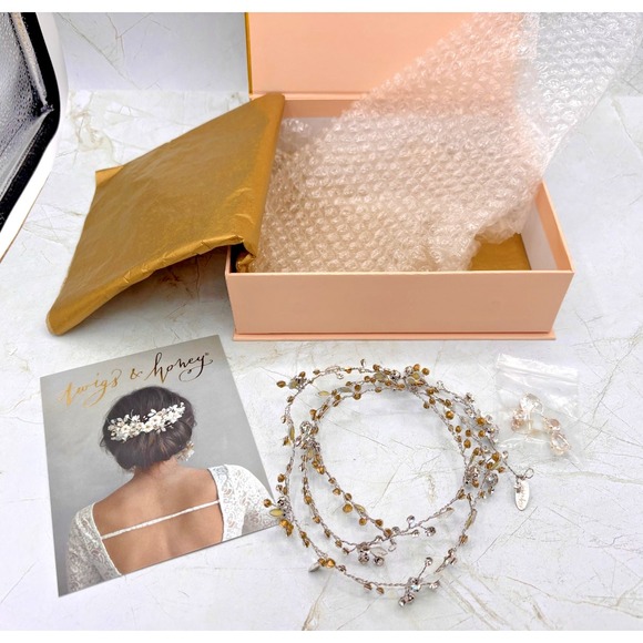 Twigs & Honey Extra Long‎ Bridal Crystal Hair Vine & Pear Drop Earrings Combo main image 4